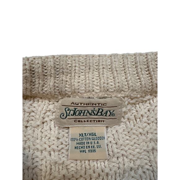 Vtg St Johns Bay Dad Sweater Mens XLT Cream Knit Embroidered Hunting Dog USA 90s - Picture 5 of 9